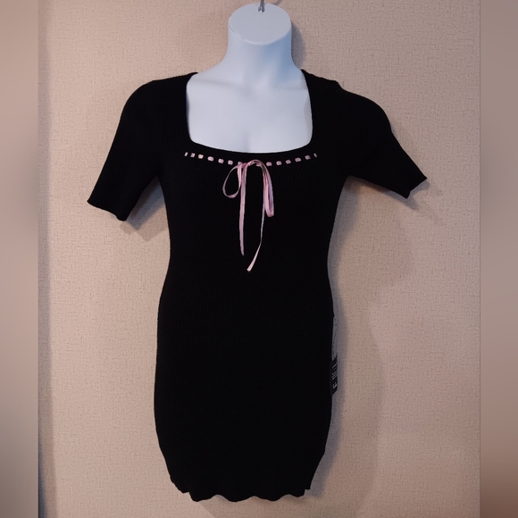 Lulus Adorable Motivation Black Ribbed Ribbon Sweater Mini Dress - Picture 3 of 6